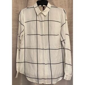 StyleStalker Womens Top Blouse Black White Plaid Button Down‎ Long Sleeve